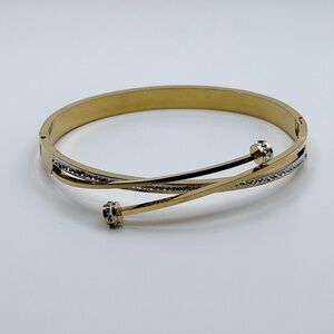 Gold-Tone Crystal Accent Crossover Bangle Bracelet